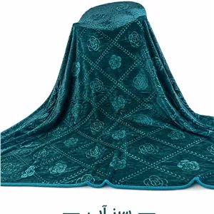 پتو مسافرتی دونفره تک رنگ گل برجسته