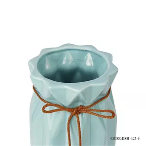 گلدان سرامیکی بلند نخ کنفی آبی