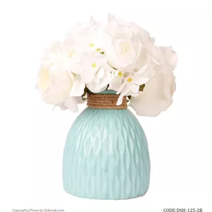 گلدان آبی سرامیکی طرحدار لبه کنفی