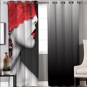 پرده دو تکه پانچی مدل قرمز