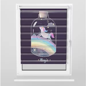 پرده زبرا بنفش ا اتاق دخترانه طرح رنگین کمان و اسب تک شاخ مدل Magic