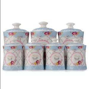 پاسماوری سرامیکی هفت تکه آبی طرح flower