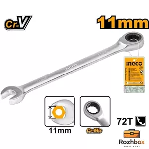 آچار یک‌سر رینگی جغجغه‌ای ۱۱ میلی‌متر اینکو (INGCO) مدل HCSPAR111فولاد CR-V