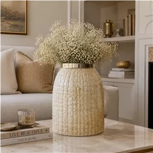 گلدان شیشه‌ای رومیزی طرح زبرا با لبه طلایی