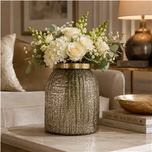 گلدان شیشه‌ای رومیزی طرح زبرا با لبه طلایی