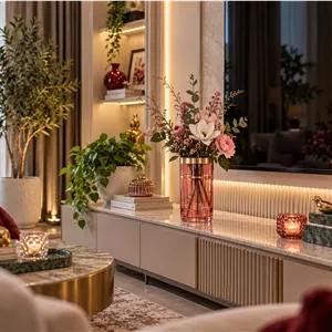 گلدان بلور شیشه ای استوانه ای مدل کریستال کد15