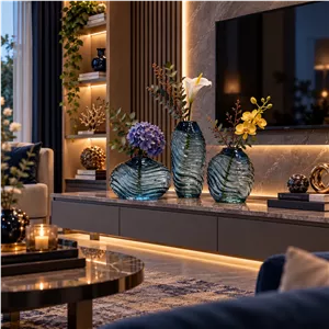 گلدان بلور شیشه ای دفرمه سالنگ سه سایز