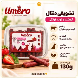 تشویقی دنتال اومرو طعم بیف و توت فرنگی