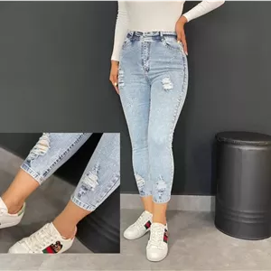 شلوار جین زنانه جذب ابر و بادی زاپدار فول کش قد90  کد 1008