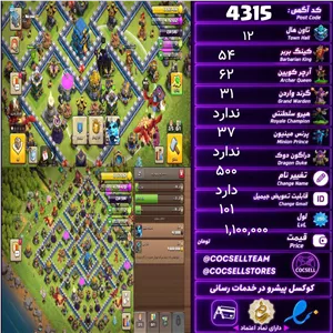 اکانت کلش آف کلنز تاون هال 12 کد 4315