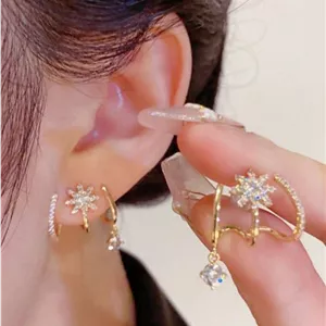 گوشواره کراس چندلایه طرح ستاره؛ جلوه‌ای مدرن با درخشش کریستالی کد 23