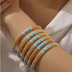 پک ۳ عددی النگو طرح طلا با تزئینات آبی میناکاری شده  کد ۲۶۱