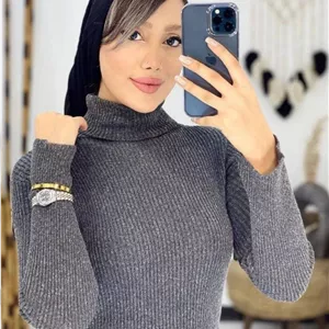 گپ بافت زنانه یقه اسکی پشم و آکریل بلند گرم و نرم زمستانی طوسی فری سایز (کد: ۳۰۲۵)