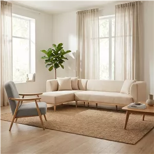 مبل ال هفت نفره با روکش پارچه و پایه چوب مدل کاپر به همراه 3 کوسن