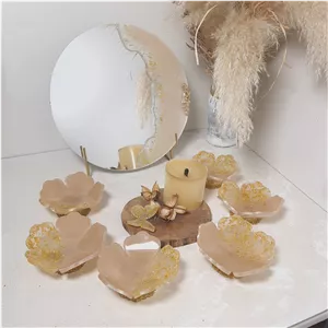 هفت سین رزینی طرح شکوفه بهاری با آینه رنگ خاص بژ