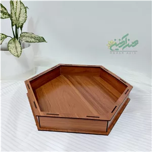 سینی فینگر فود سایز35 طرح لادن 6ضلعی وارتفاع5سانت ام دی اف در جه 1رنگ گردویی روشن