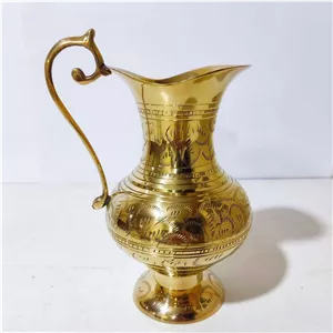 پارچ برنجی هندی پارچ برنز هندی با ارتفاع 25 سانت مدل هفت قلم دست با کیفیت و بسیار زیبا مناسب استفاده دائم و قابل شستشو