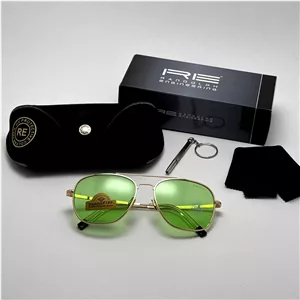عینک شب و آفتابی خلبانی رندولف شیشه سنگ سبز فریم طلایی فول پک اصلی RANDOLPH AVIATOR RE 58 24K GOLD