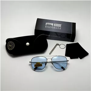 عینک شب و آفتابی خلبانی رندولف شیشه سنگ آبی آسمانی نقره ای فول پک RANDOLPH AVIATOR RE 58 24K WHITE GOLD (ارسال رایگان)