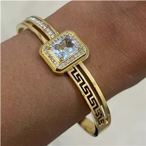  دستبند النگویی استیل زنانه طرح نگین مربع رنگ ثابت کد tj (پس کرایه)