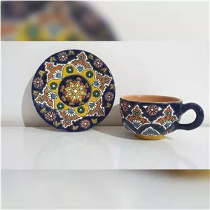 ست فنجان و نعلبکی سفالی میناکاری کد 26