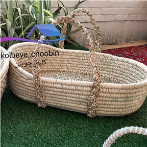 نی نی خواب و کریر (ننو) حصیری با دسته حصیری گهواره ای زیبا برای خواب کودک دلبندتان و سیسمونی نوزاد هزینه ارسال درب منزل