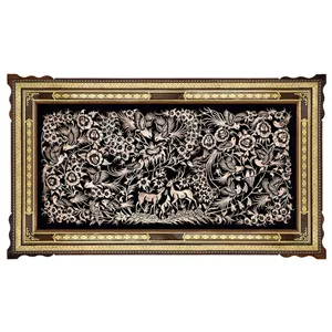 تابلو قلمزنی خاتم کاری طرح گل و مرغ ابعاد 120x70 سانتیمتر کد 12070-2 