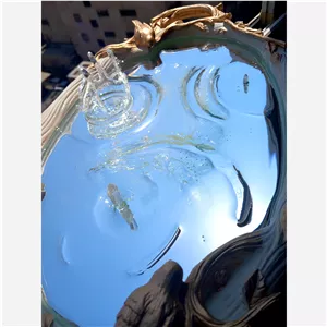 سینی آینه ای فانتزی جادویی بیضی گنجشکی کرم طلایی طرح باران و قطره آب شره یا قطرات پرتاب شده آب ارسال رایگان