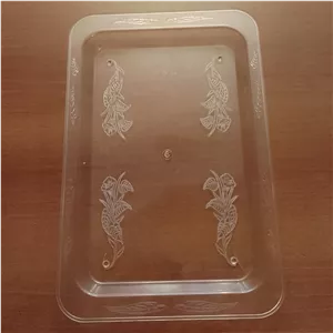 سینی دیس پلاستیکی شفاف کریستالی گلدار ابعاد 38 در 25 مستطیلی