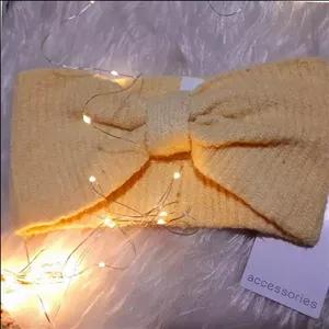 هدبند  توربان زنانه خارجی مارک اکسسوری جنس بافت رنگ لیمویی مدل پاپیونی 