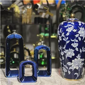 گلدان سه تیکه مینوس آبی کاربنی وارداتی 