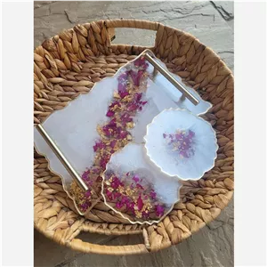 سینی پذیرایی رزینی جهیزیه عروس ب همراه 6عدد زیر استکانی