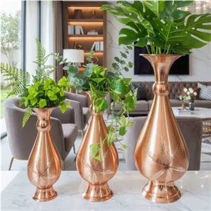 ست دکوری گلدان های مسی نانو الماس تراش ( 3عددی ) با کیفیت عالی 