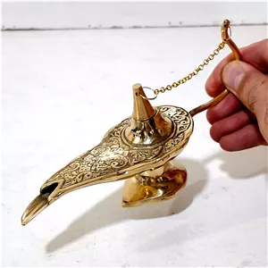 چراغ جادو برنجی سایز بزرگ با طول 13 سانت چراغ پی سوز برنجی مناسب استفاده و تزیینی دکوری کلکسیونی چراغ برنجی چراغ برنز