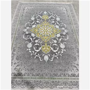 فرش ماشینی 12متری کاشان نقشه زیبای شکوفه نقره ایی بافتی نرم ولطیف(2عددی) 