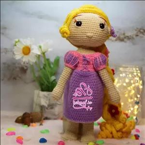 عروسک بافتنی راپونزل باقلاب،طرح پرنسس های دیزنی،باکاموای ایرانی،ایستایی ندارد،مفتول گذاری شده،با چشم واشردار،24سانتی متر