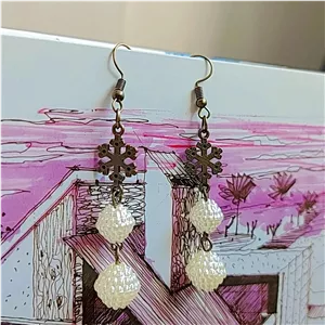 گوشواره برنزی دونه برف و مروارید