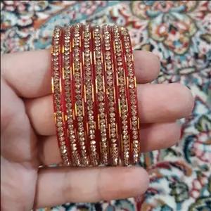 النگو هندی، دخترانه، در سایز بندی مختلف، رنگ زرشکی، نگین دار