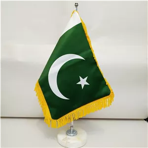 پرچم رومیزی کشور پاکستان ریشه زرد با پایه سنگی افراتوس