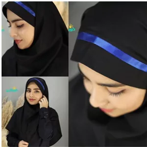 مقنعه تل دار مشکی با تل ابی کاربنی قد 90