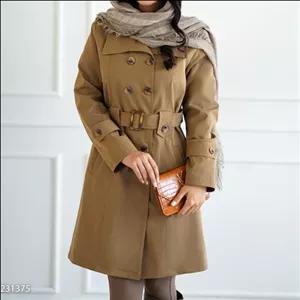 بارونی زنانه جلو دکمه آستردار و کمربنددار