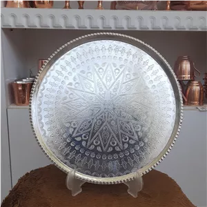 سینی مسی  کروم سفید سایز 9 قطر 34 ترمه نانو شده فوق العاده با کیفیت 