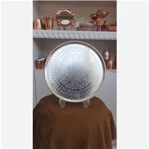 سینی مسی کروم(سفید) ترمه سایز 5 قطر 26 سانت