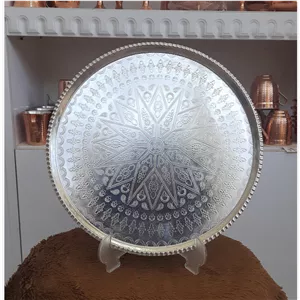 سینی مسی ترمه کروم(سفید) سایز 7 قطر  30 سانت