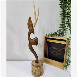 تندیس چوبی غزال 48سانتی