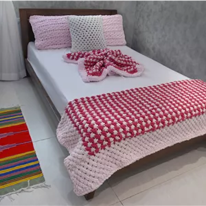 پتوی دست بافت پافی ‌‌یک نفره گل مریم کد B6102 _S149_S31