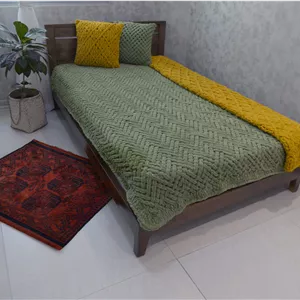 پتوی دست بافت پافی ‌‌یک نفره گل مریم کد B6104_S485