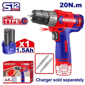 دریل شارژی EMTOP مدل ECDL12510 آوانور-پس کرایه آوانور - پس کرایه