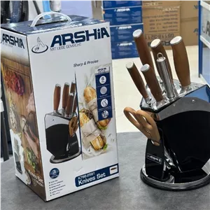 سرویس چاقو 8 تکه دسته چوبی طبیعی عرشیا ARSHIA مدل K786 - 2591