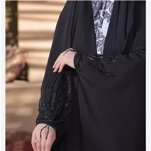 چادر جده جواهردوزی مدل مرجان جنس کرپ چادر مشکی عربی اصیل عبایی چادر جواهر دوزی لباس مجلسی زنانه خرید قسطی فعاله هدیه 